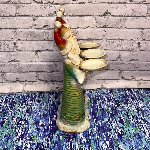 Santa Trio Votive Candle Holder Figurine 9" Ceramic Glazed Red Blue Green - Picture 5 of 9